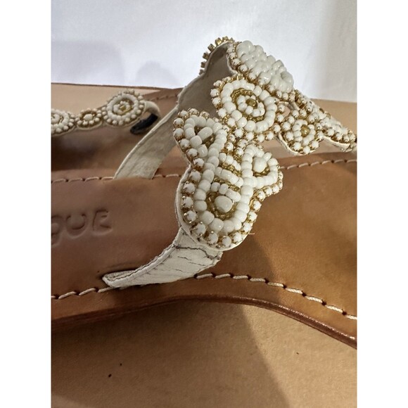 MYSTIQUE White Gold Beaded Pearl Boho Leather Thong Sandals Flip Flop Sz 8 - Picture 12 of 13